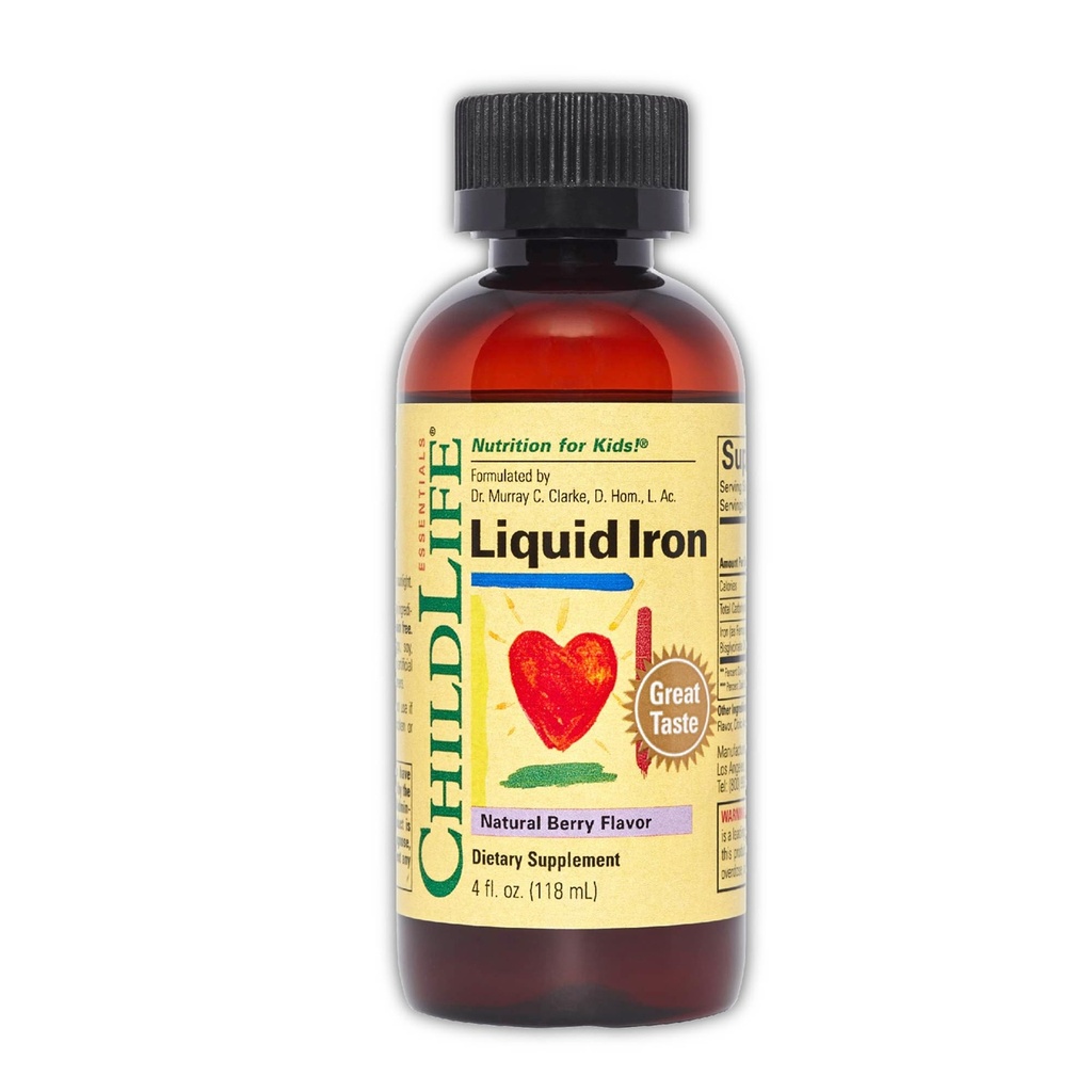 Børneliv VÆSENTLIGE Flydende Jern til børn - Iron Supplement Drops til Toddler & Baby, Gluten Free - Natural Berry, 4 Fl Oz