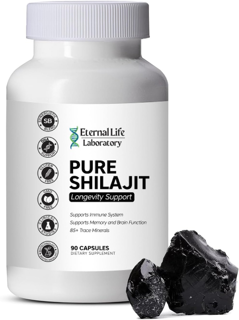 100% Pure Shilajit, Organic Himalayan Shilajit for Mænd & Kvinder, 85 + Trace Minerals Rich in Fulvic Acid Shilajit Supplement for Energy & Immune System 1000mg 90 Greve