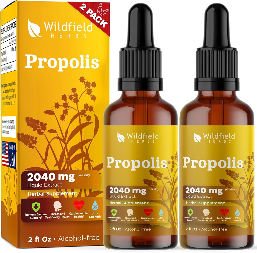 4 oz Propolis Extract Drops - Propolis Tincture 2040mg Liquid Herbal Supplement Absorbs Bedre end Kapsler, 2 Måned Supply, 84 Servering, Alkohol- Free Tincture - 2 Oz, Pack of 2