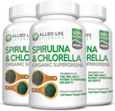Allied Life Spirulina og Chlorella Medical 124; Organic Chlorophyll Vegan Protein Powder Green Superfood Capsules Medical 124; Natural Immune Support (3 Flaske Pack)
