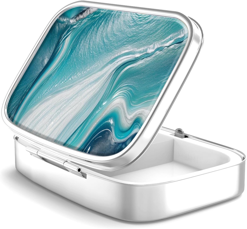 Pill Box 2 Segment Lille Pill Case, Portable for Pocket eller Purse Pill Organizer Pill Container Holder til at holde vitaminer, medicin, fiskeolie og kosttilskud (Ocean Marble)