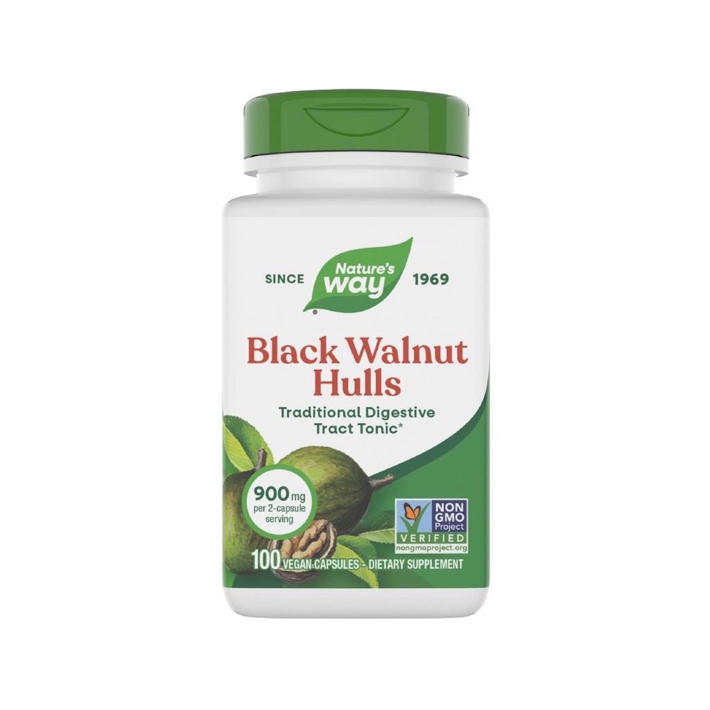 Nature 's Way Black Walnut Hulls, Traditional fordøjelsestonic *, 900 mg pr. 2-capsule Serving, Non- GMO Project Verified, Vegan, 100 kapsler (Packaging May Vary)