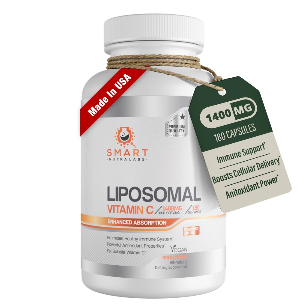 Liposomal Vitamin C 1400mg- 180 Vegan Capsules- China Free Ingredients, Fat Soluble High Absorption VIT C- Supports Healthy Immune System & Collagen Booster- Powerful Antioxidant Support Supplement