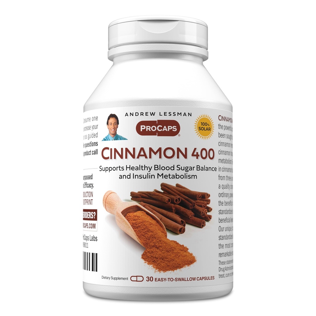 ANDREW LESSMAN Cinnamon 400mg - 30 kapsler - High Potency, Standardized Extract. Ingen tilsætningsstoffer. Lille let at synke kapsler
