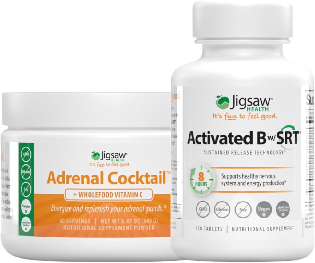Jigsaw Health Bundle, 124; Adrenal Cocktail, 60 Servere (Jar), og aktiverede B w / SRT, 120 tabletter