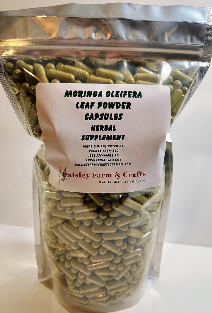 Moringa Oleifera Leaf Capsules Non GMO - Urtetilskud - 100% Pure Leaf Powder! (1200) - Made Fresh On Demand!