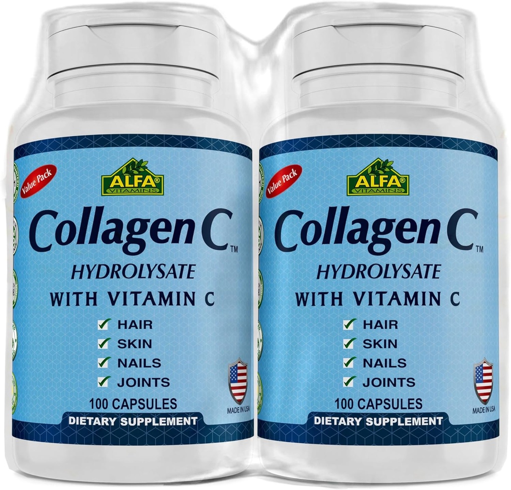 CollagenC Hydrolysat af Alfa Vitamin - Indeholder biotin og C-vitamin - 100 kapsler Hver - 2 pakning