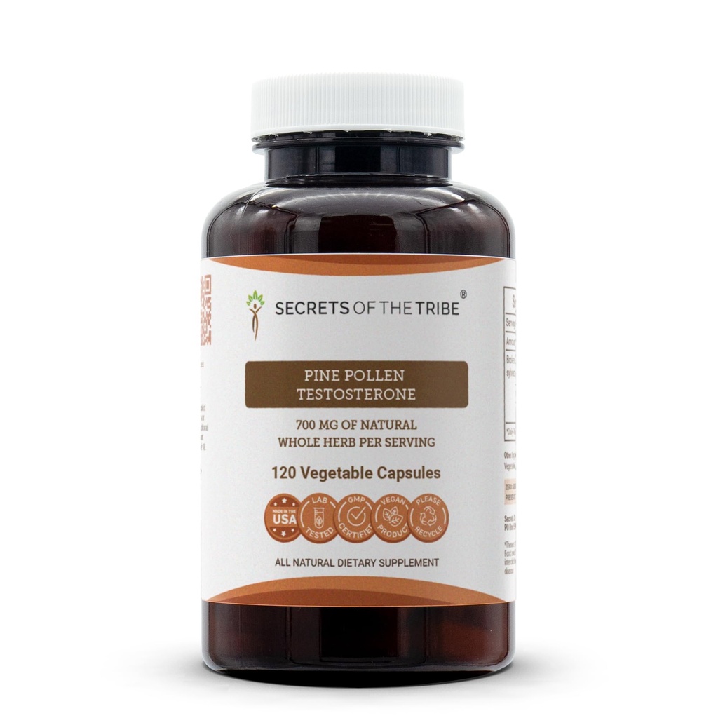 Secrets of the Tribe Pine Pollen Testosterone 120 Capsules, Made with Vegetable Capsules and Pine Pollen (Scots Pine, Pinus Sylvestris) Dried Pollen (120 Capsules)