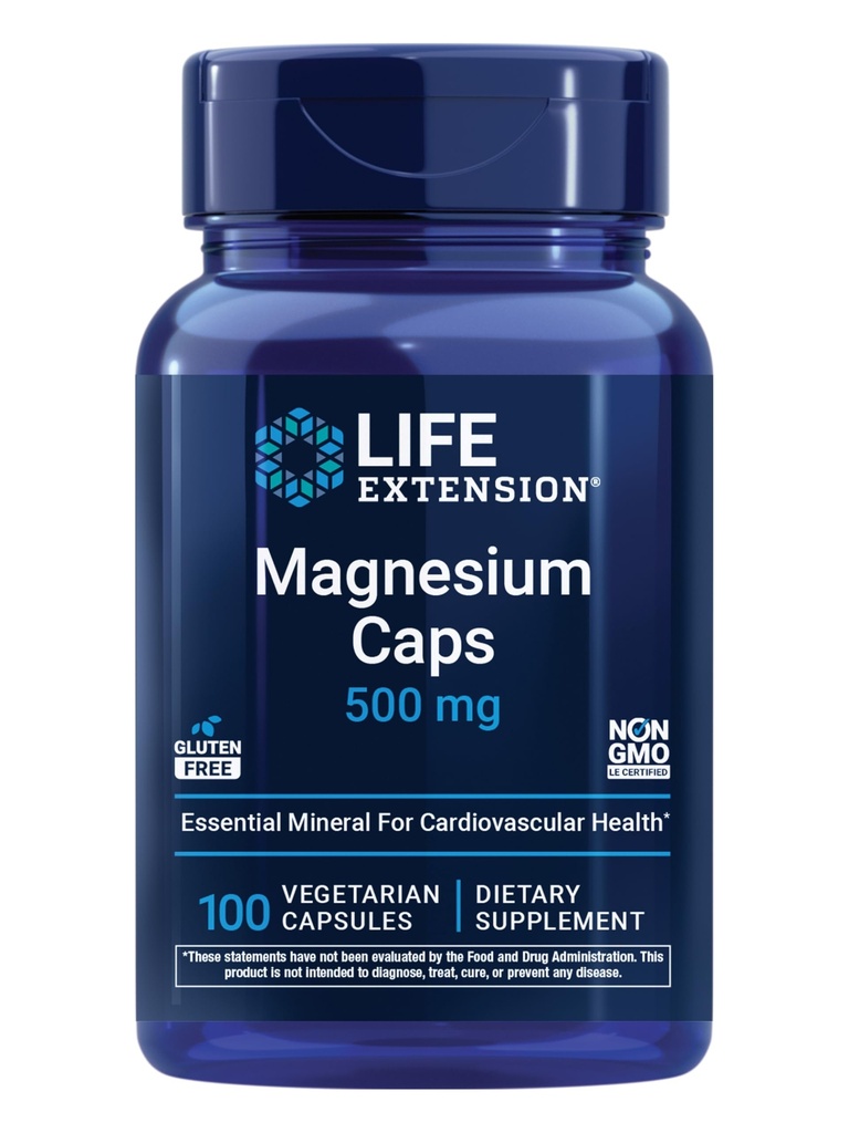 Life Extension Magnesium Caps, 500 mg, Magnesium Oxide, Citrate og Succinat, Heart Health, Sunde Knogler, Metabolisme Support, 100 Vegetariske Kapsler