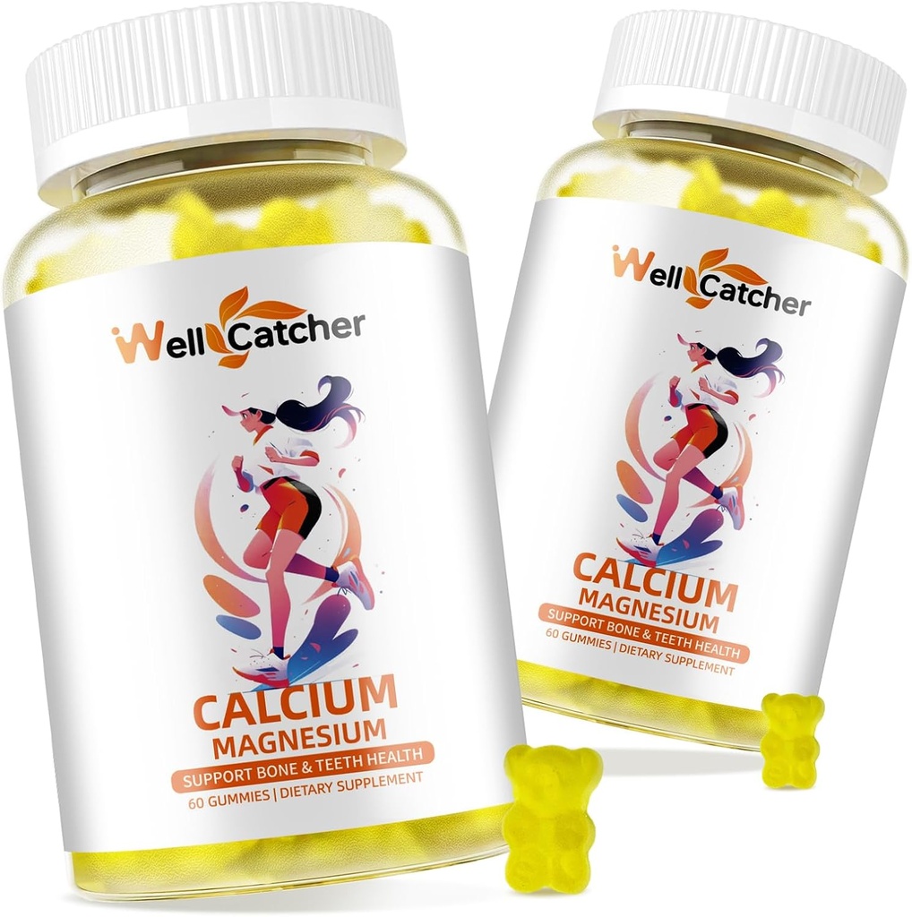 Calcium Magnesium Gummies Voksne Børn - Sukker Free Chewable Vegan Alger Calciumtilskud til kvinder Mænd Support Plus Bone Styrke med zink Kalium Vitamin D3 K2 Lemon Flavor 120CT