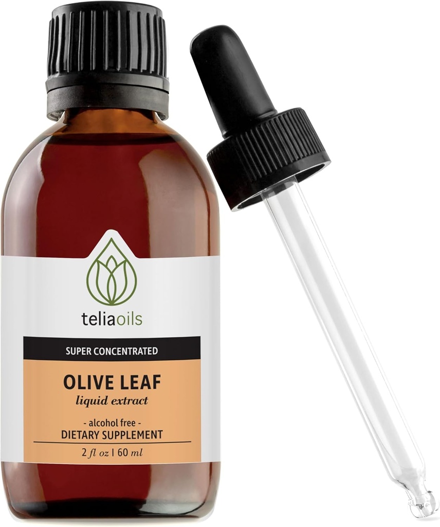 Teliaoils Premium Greek Olive Leaf Glycerin Extract, Rich in Antioxidant Oleuropein, Pure and Potent, Non-GMO, Vegan, Gluten- Free, Easy- to- Use, Alkohol- Free 2 fl oz. (60ml)