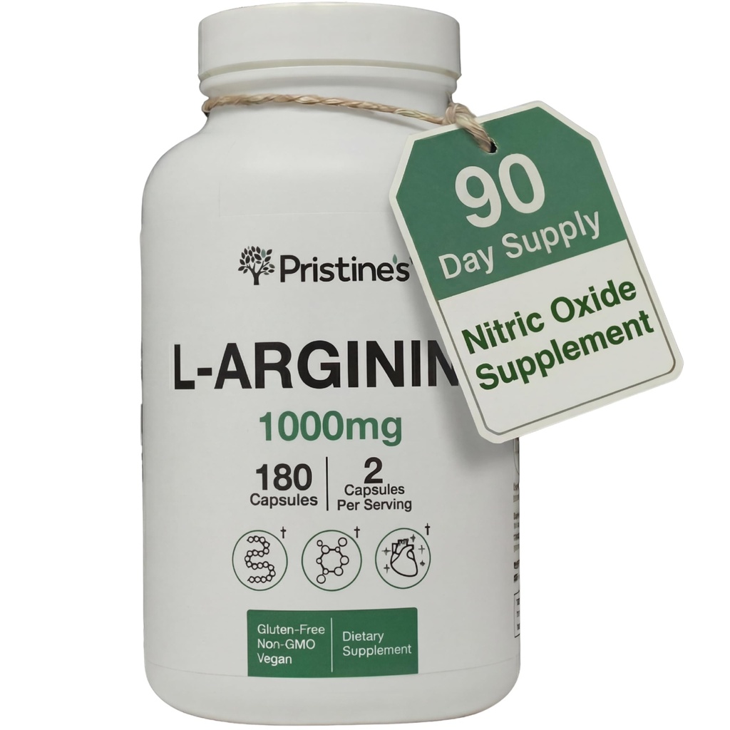 PRISTINE 'S L Arginin Kosttilskud til mænd og kvinder - 1000 mg kapsler 90 dages forsyning af nitrogenoxid og før træning Aminosyrestøtte