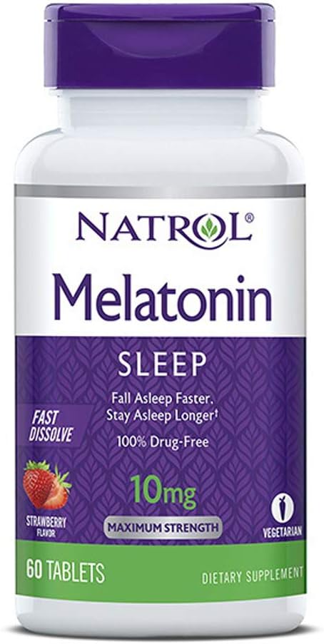 Natrol Melatonin Sleep Maksimal styrke hurtigt opløses Jordbær smag 10 mg 60 tabletter (pakke med 2)