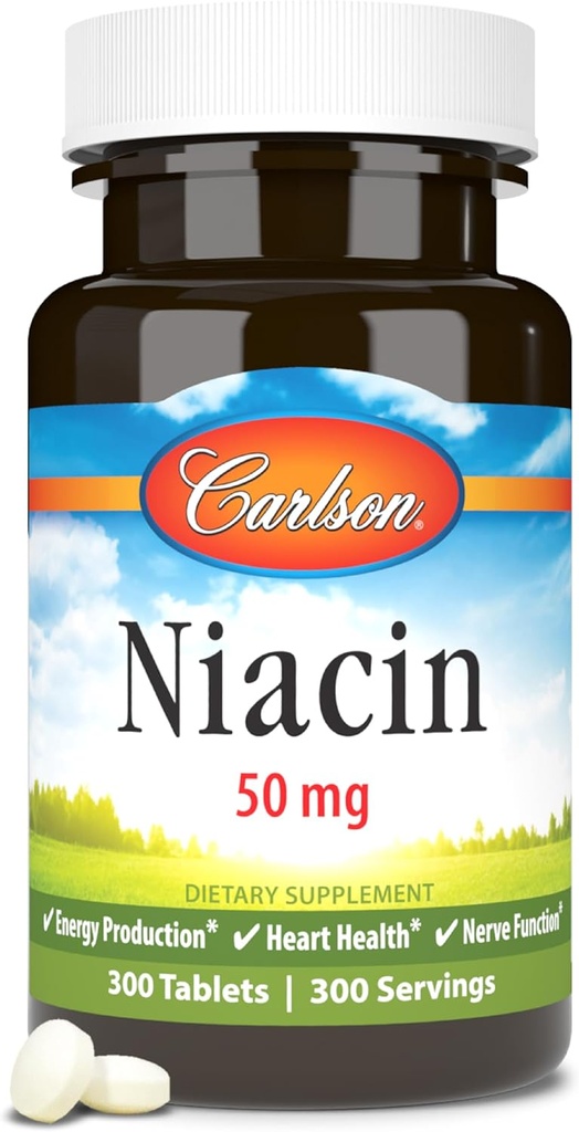 Carlson - Niacin, 50 mg, Understøtter Cholesterol Metabolisme, Energiproduktion, Heart Health, Nerve funktion, 300 tabletter