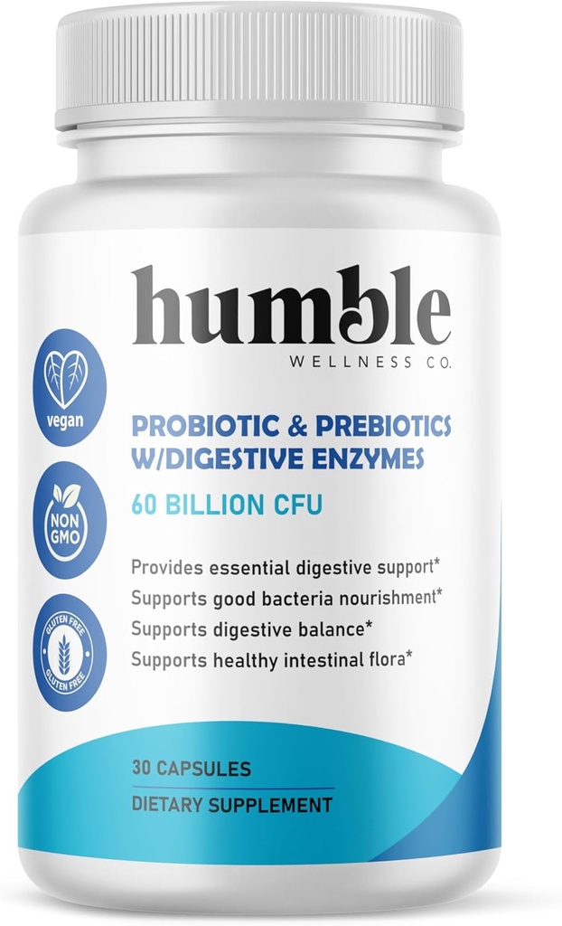 Organic Prebiotics + Probiotics Supplement - 60 milliarder CFU, fordøjelsesenzymer, Hylde Stable, Made in USA