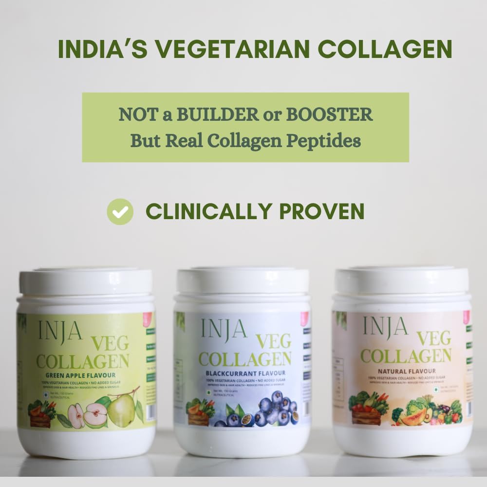 INJA Wellness Veg Collagen Supplement for kvinder, Mænd, 100% Vegetarisk Collagen, Kun Original Veg Collagen pulver, Ingen tilsat sukker, Forbedrer hud og hår sundhed, reducere fine linje og wrinkler,