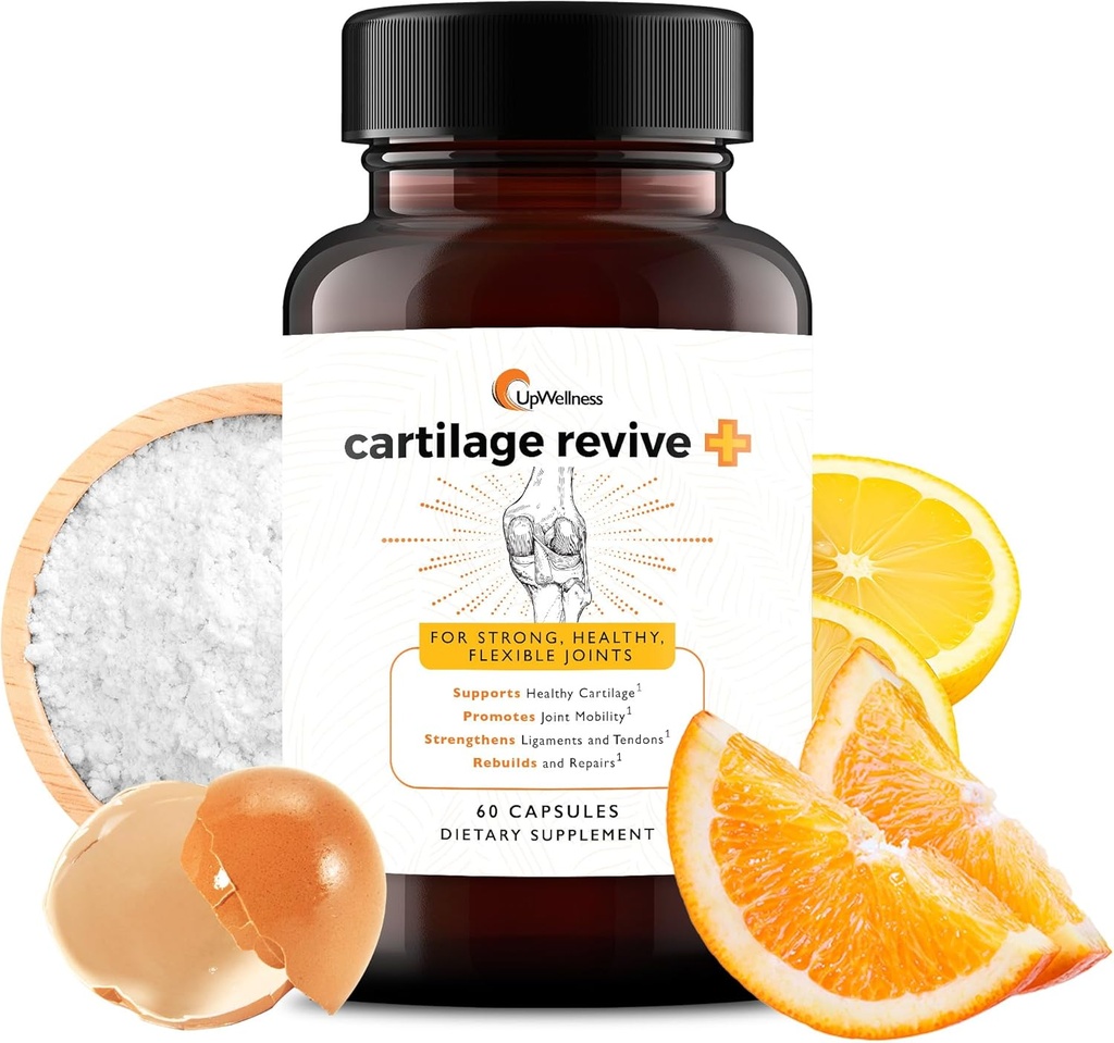 UpWellness Cartiage Revive + Fælles Support for Mænd og Kvinder med Type II Collagen for Joints - D-Glucosamin Sulfate, MSM, Vitamin D3, C-vitamin og mere - 60 kapsler