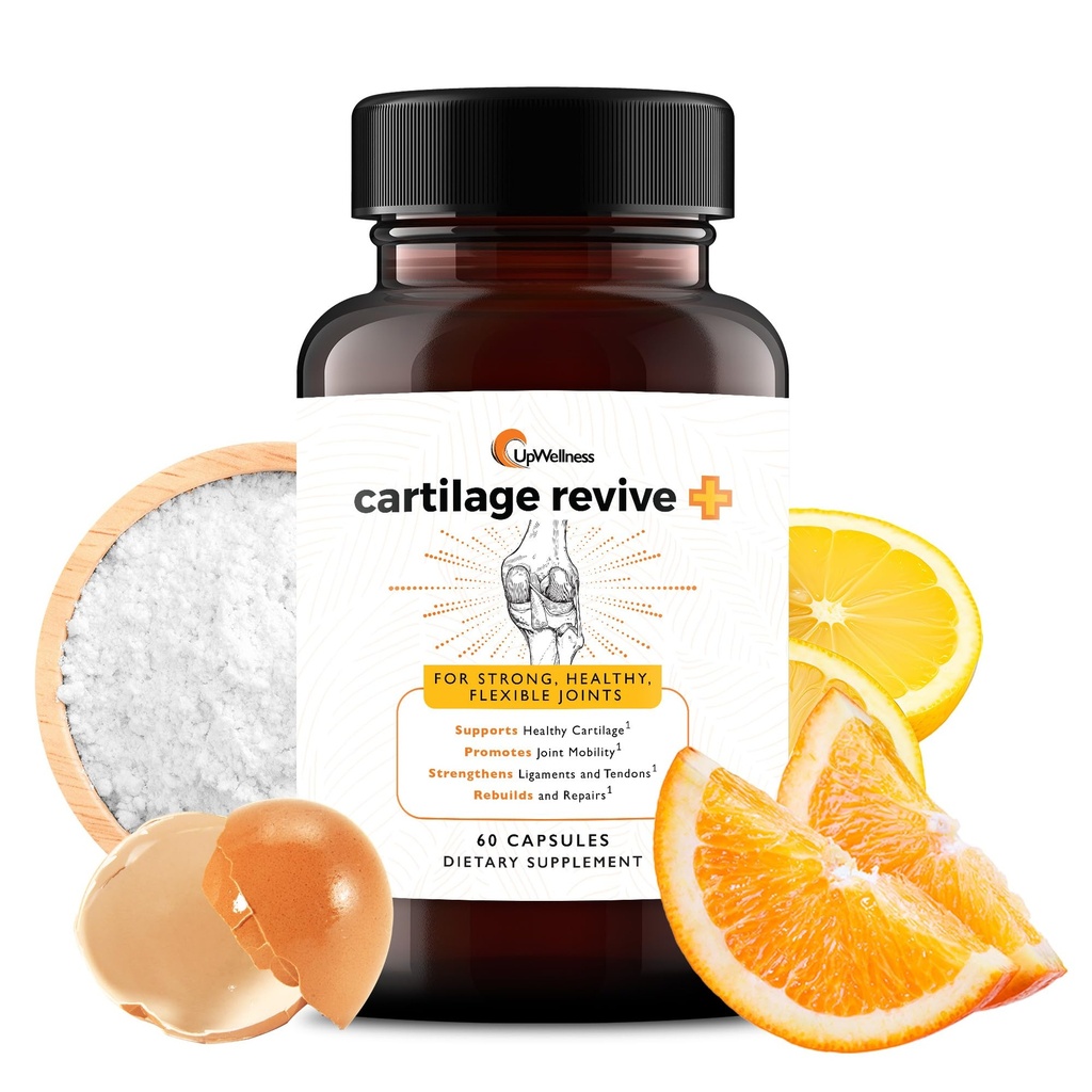 UpWellness Cartiage Revive + Fælles Support for Mænd og Kvinder med Type II Collagen for Joints - D-Glucosamin Sulfate, MSM, Vitamin D3, C-vitamin og mere - 60 kapsler