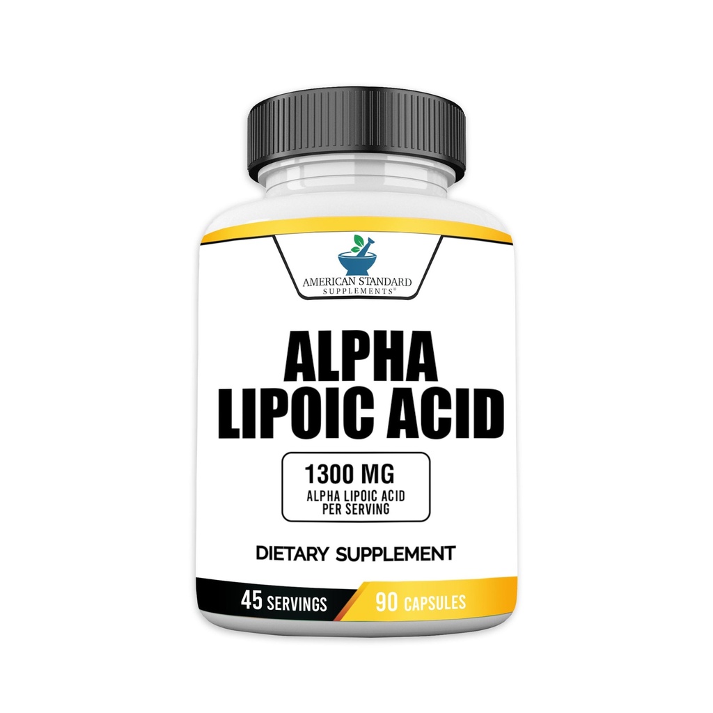 American Standard Kosttilskud Alpha Lipoic Acid 1300mg Per Servering - Vegan, Gluten Free, Non- GMO, 90 Kapsler, 45 Servering