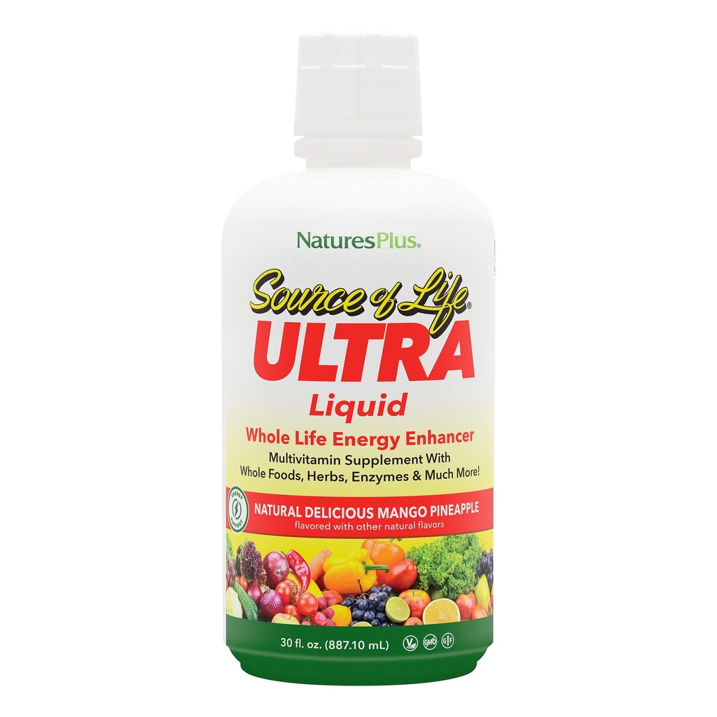 NaturesPlus Ultra Kilde til liv Væske - 30 fl oz - Mango Ananas Flavor - Multivitamin supplement med vitamin D3 og Lutein - Vegetarisk, Gluten- Free - 30 Servere