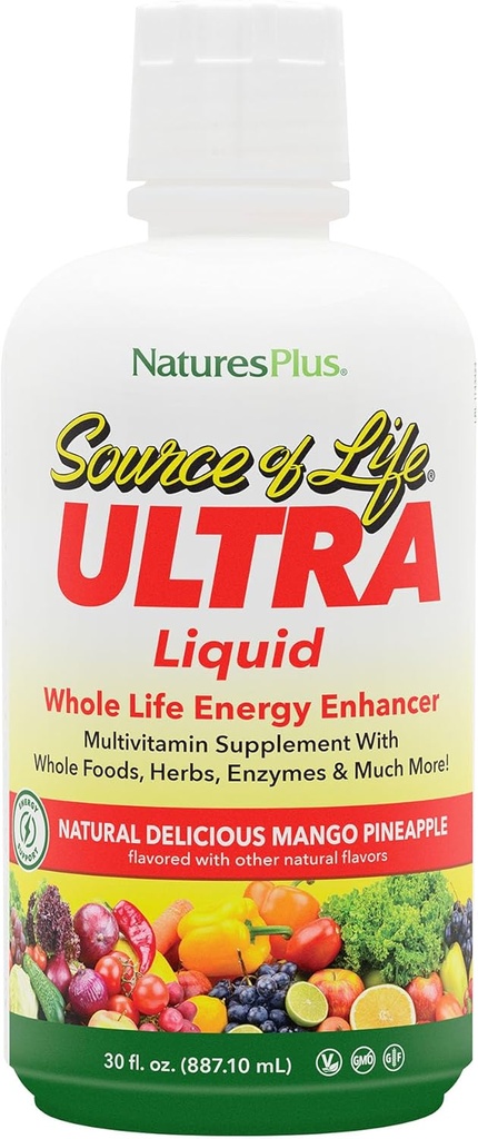 NaturesPlus Ultra Kilde til liv Væske - 30 fl oz - Mango Ananas Flavor - Multivitamin supplement med vitamin D3 og Lutein - Vegetarisk, Gluten- Free - 30 Servere