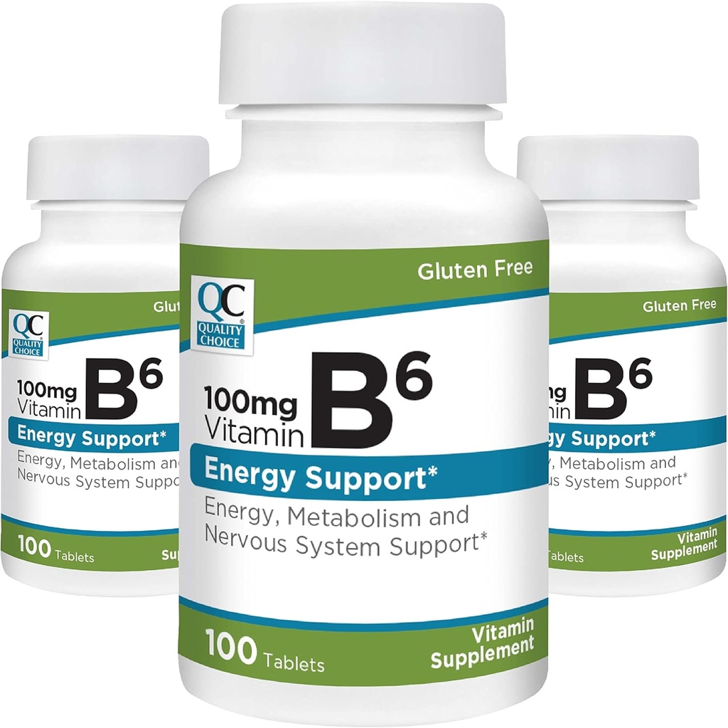 Kvalitetsvalg Vitamin B6 100 mg 100 Count flasker tabletter (3 stk.)