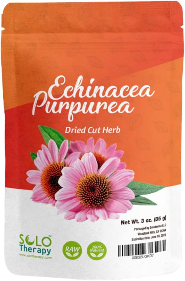Echinacea Purpurea Herb 3 oz, Echinacea Purpurea Herb Tea, Tørret Cut Herb, Resealable Bag, Premium kvalitet, 100% Natural
