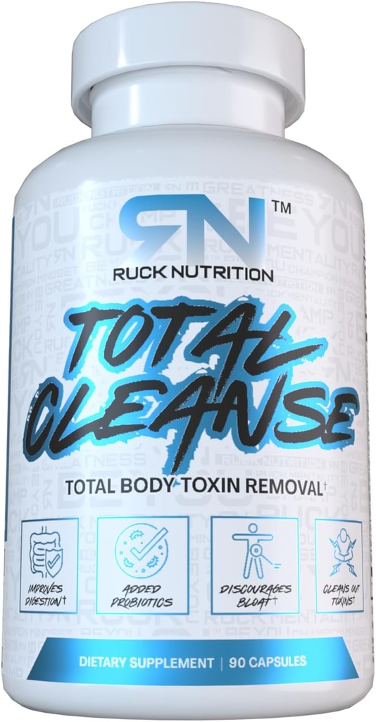 RUCK NUTRITION Total Cleanse Advanced Detox Formel til fordøjelsesstøtte, vægttab, Bloating Reduktion, Toxin Flush, Natural Energy Boost - med mælk tidsel, Mælkebøtte Root - Probiotisk Blend
