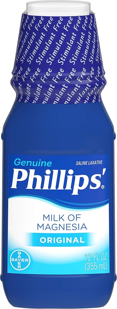 Phillips 'Milk of Magnesia Liquid Laxative, 12 oz, Cramp Free & Gentle Overnight Relief Of Occasional Constipation, # 1 Milk of Magnesia Brand