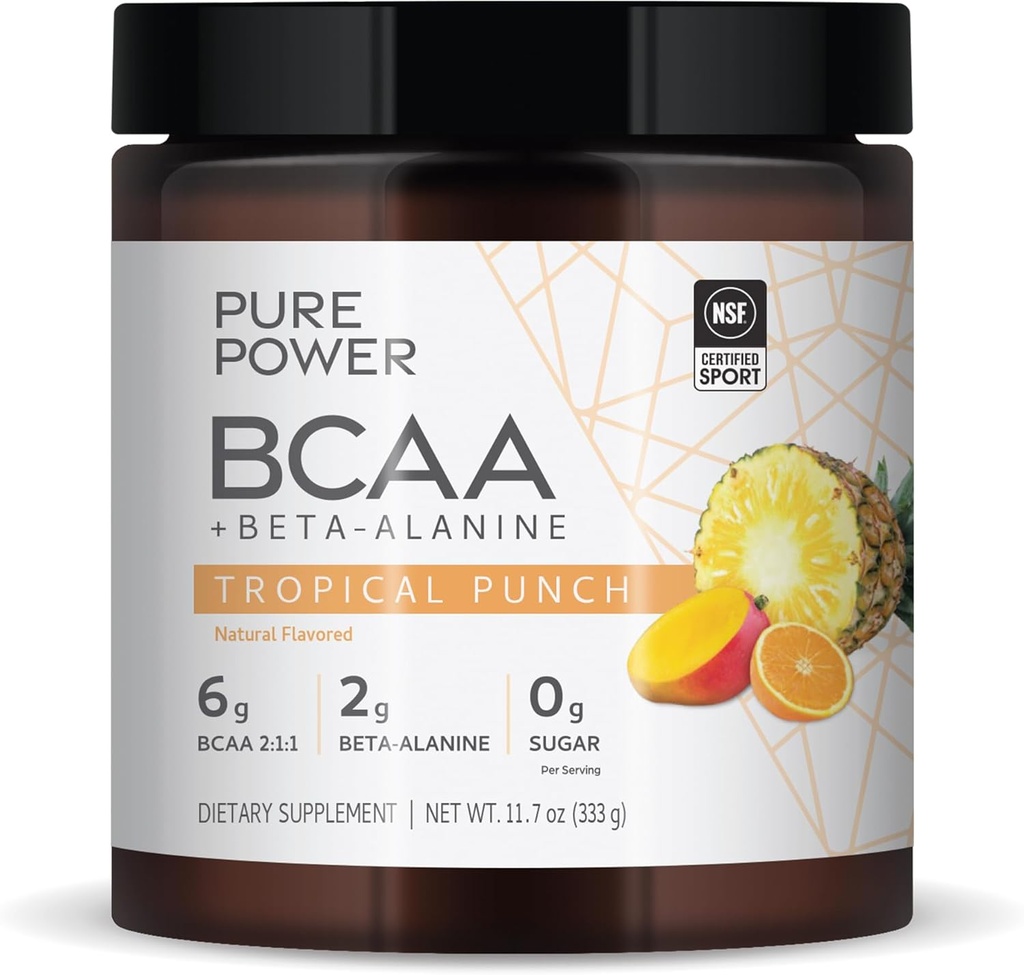 Pure Power BCAA + Beta- Alanine, Tropical Punch Flavor, 11,7 oz (333 g), 30 Servere, 6g BCAA, 2g Beta- Alanine, 0g Sukker, Non- GMO, Dr. Mercola
