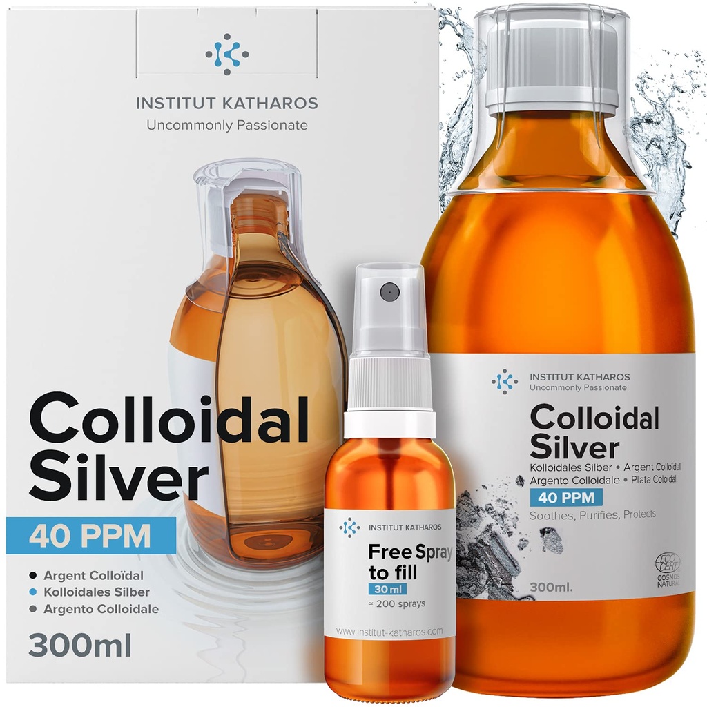 Kolloid sølv Væske 10 fl oz & Spray til påfyldning ● Bioactive Hydrosol Sølv vand ● Naturlig immunforsvar Nano Sol supplement løsning ● Ionic Minerals 40 PPM ● Organisk struktureret Plata Coloidal