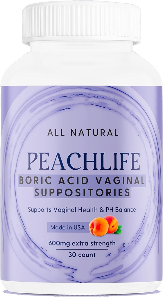 Peachlife Boric Acid Suppositories in Vegetable Capsules - USA Made - Vaginal pH