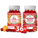 Lunakai Vitamin B12 og kvinders Multivitamin Gummies Bundle - Non-GMO & Vegan Supplement for Energy Support and Bone Health - 100% daglig værdi af 16 essentielle vitaminer og mineraler - 30 dages forsyning