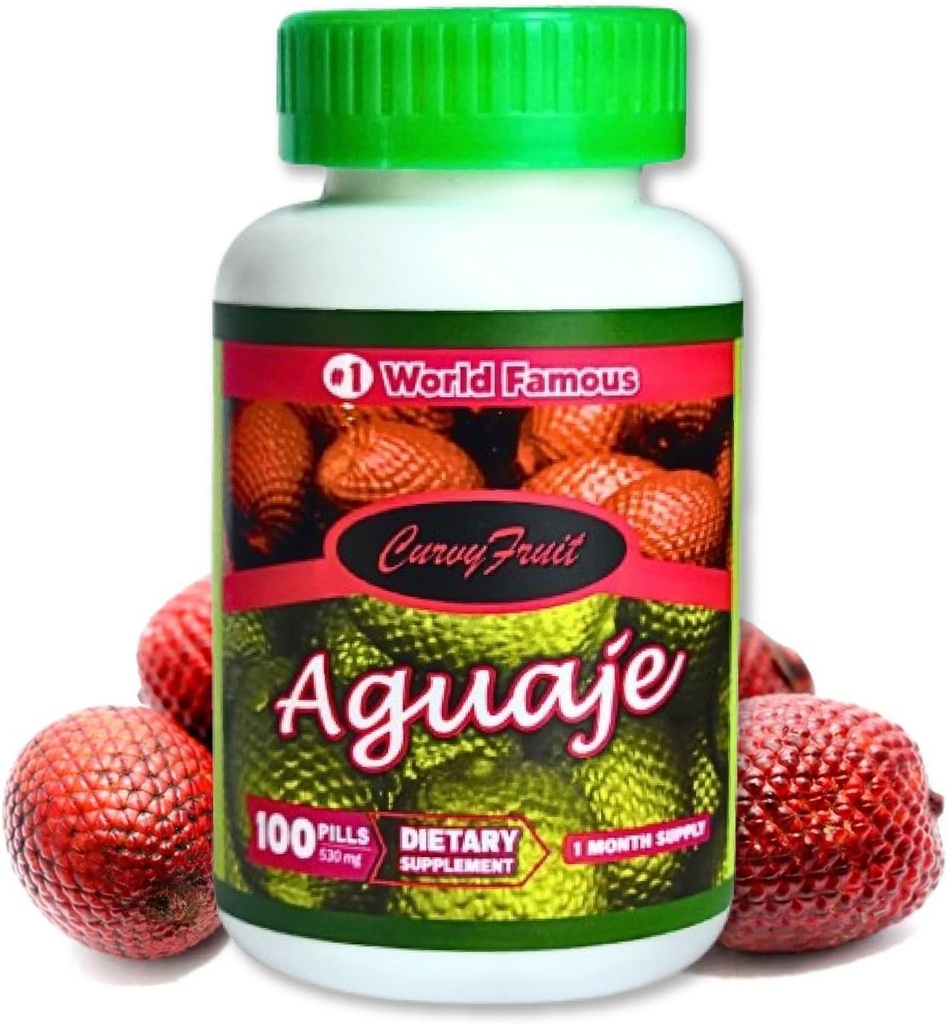 Aguaje Curvy Fruit Pills - 100% Natural, High Phytoøstrogen Content, 550 mg, 100 Greve (1 måned Tilgang) - Forbedre dine kurve