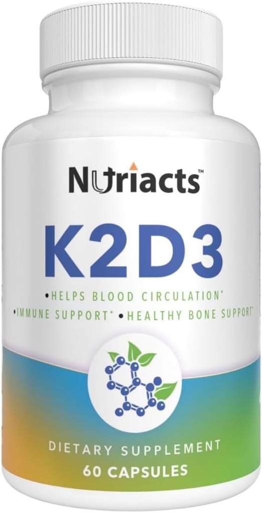 Vitamin D3 K2 med Calcium & BioPerine 60 kapsler - Omfattende knoglerelaterede, cardiovaskulær support, Forbedret absorption - Non- GMO, sukkerfri