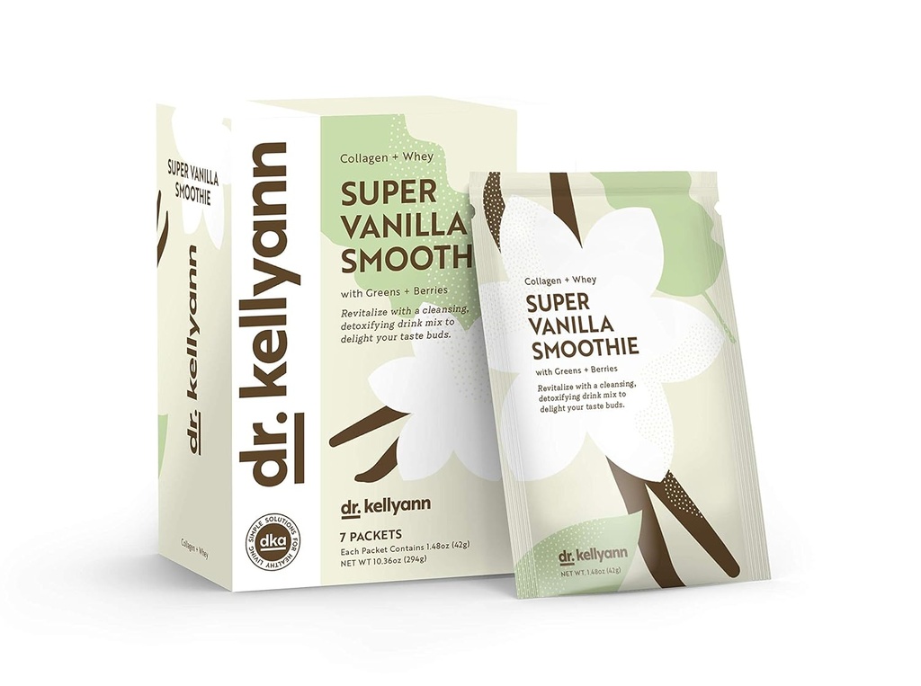 Dr. Kellyann Super Vanilla Collagen Smoothie (7 pakker) - Protein Shake, Keto & Paleo-Friendly, Understøtter Hud & Gut, 1 pakke