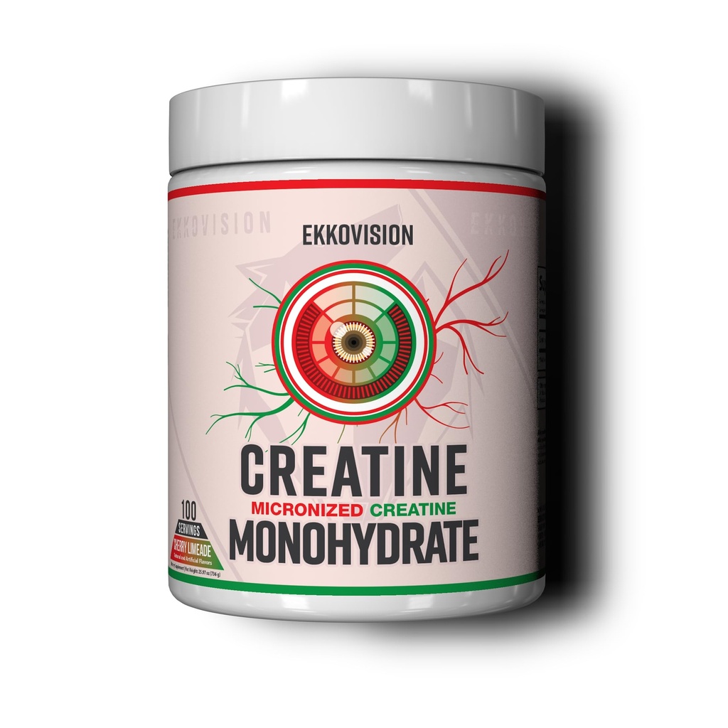 Ekkovision Creatin monohydrat pulver, mikroniseret, Cherry Limeade, Pre Workout & Post Workout supplement til mænd og kvinder, energistøtte, Let at blande i shakes, Smoothies & drikkevarer, 100 Servere