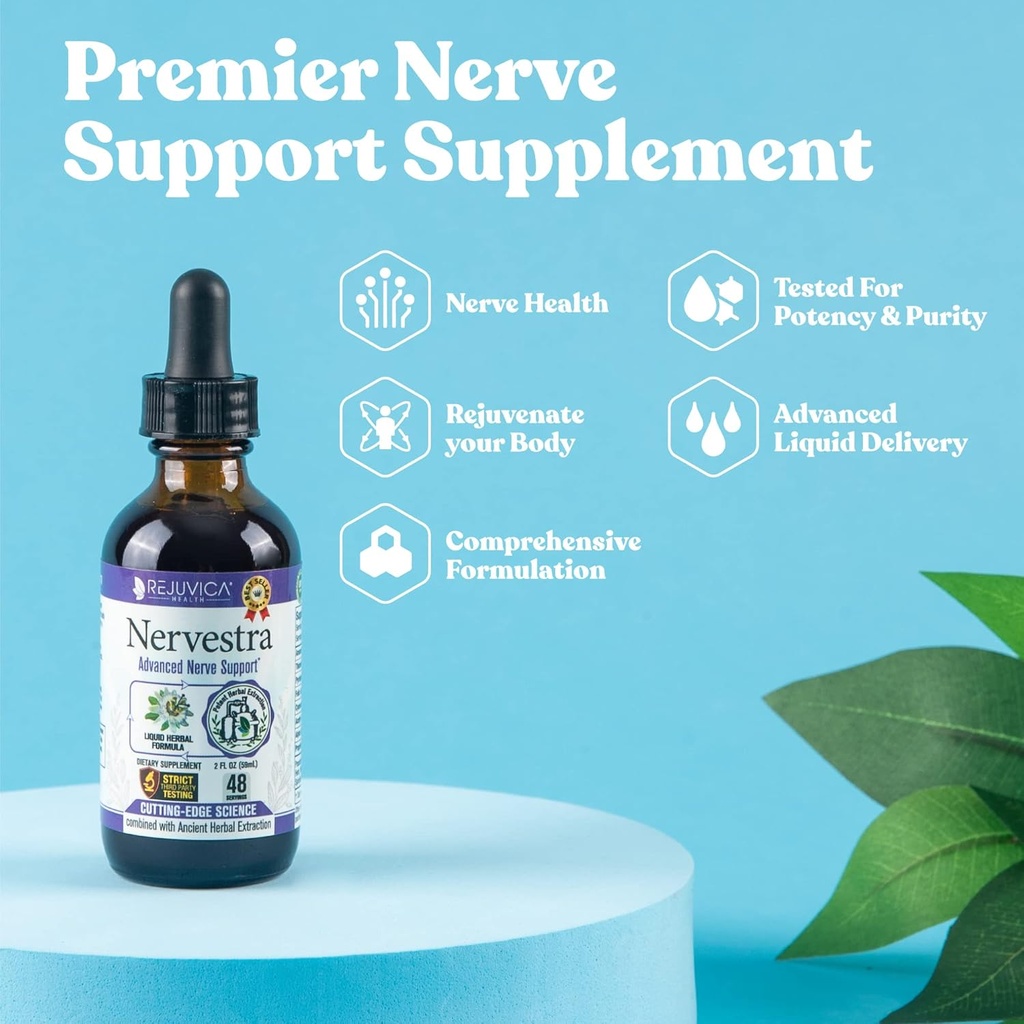 Nervestra Nerve Health Support - Fast- Absorbing Herbal Liquid Formel - Gurkemeje, Hvid Willow Bark, B- Vitaminer, Alpha Lipoic Acid, Acetyl- L- Carnitin og mere