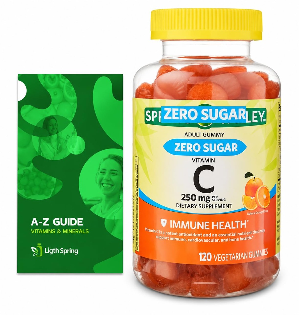 Zero Sugar Vitamin C Gummies Kosttilskud, 250 mg, 120 Ct Bundle med eksklusive vitaminer og mineraler - A til Z - Bedre Ligth & Spring Guide