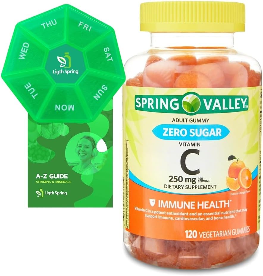 Zero Sugar Vitamin C Gummies Kosttilskud, 250 mg, 120 Ct Bundle med eksklusive vitaminer og mineraler - A til Z - Bedre Ligth & Spring Guide