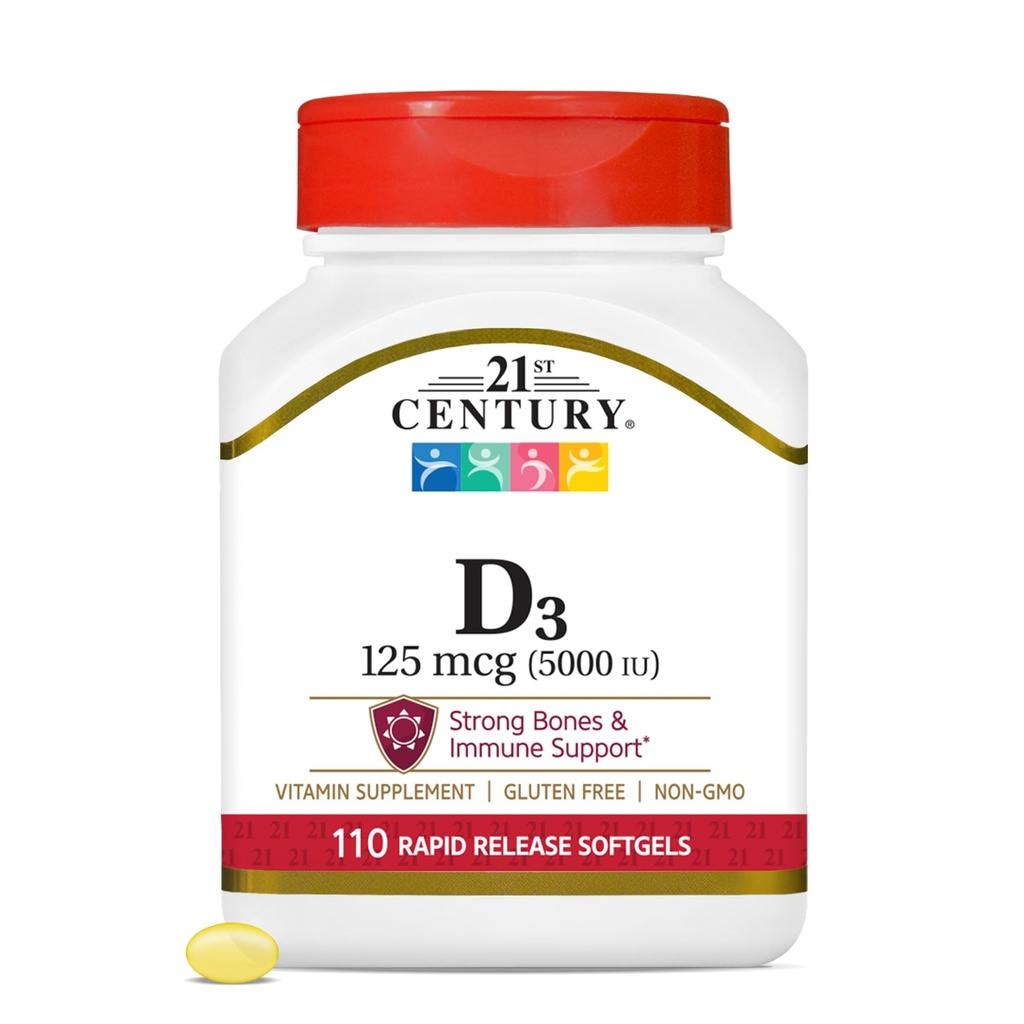 21. århundrede Healthcare Vitamin D3 125 mcg (5.000 IE) Rapid Release Softels, 110 Count