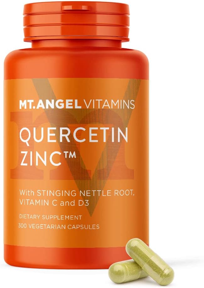 Mt. Angel Vitamin - Zink Quercetin med Bromelain Supplement - immunforsvar og respiratorisk sundhed - Quercetin 500mg Kapsler 124; Zink 50mg Kapsler 124; C-vitaminkapsler 124; Immunbooster til voksne - 300ct.