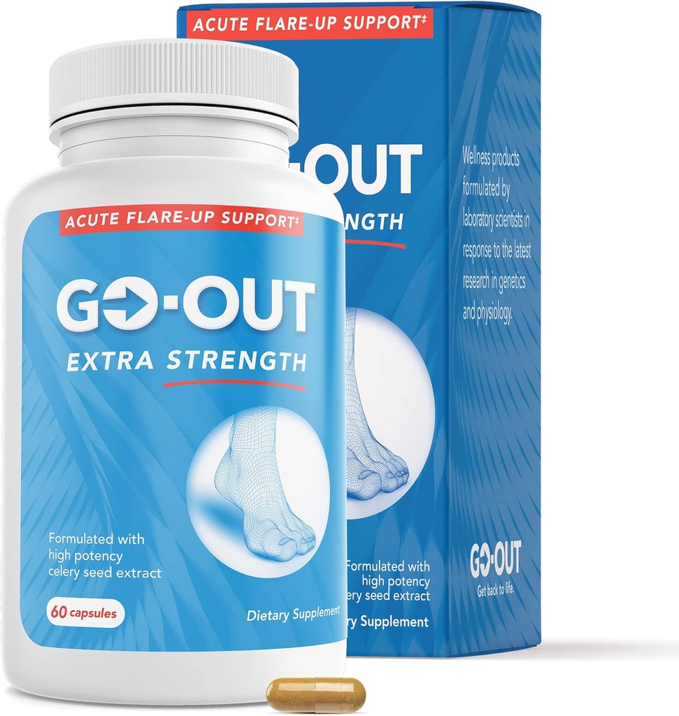 Mt. Angel Vitamins Go Out - Extra Strength Support - Uric Acid Balance with Tart Cherry, Celery Seed, Turmeric - Non-GMO, Gluten-Free - 60 Caps