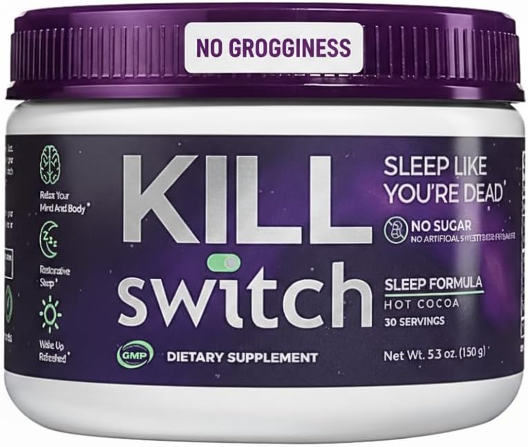 Killswitch Sleep Aid for voksne - Fall Assapy Fast & Wake Genopfrisket, Sugar- Free Hot Chocolate Supplement - Magnesium, Tart Cherry, L- Theanine & mere til afslappende søvn, 30 Servere, Made in USA