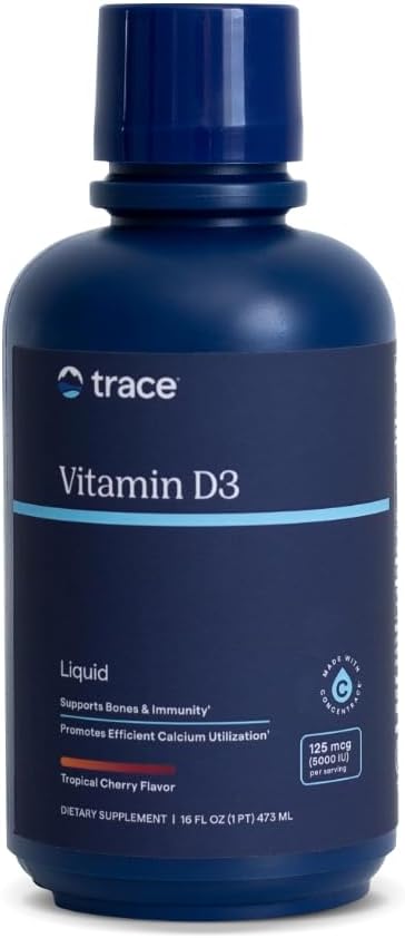 Trace Minerals | Liquid Vitamin D3 | 126 mcg (5000 IU) D3 with Full Spectrum of Ionic Trace Minerals | Fast Absorbing, High Potency | Natural Tropical Cherry Flavor | 32 Servings, 16 fl oz