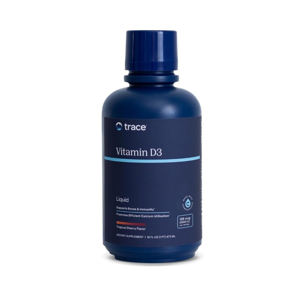 Trace Minerals Vitamin D3 - Vitamin D3 supplement til ben sundhed - Effektiv Calciumudnyttelse - Immunsystemet support - Fast- Absorbing Væske - Tropical Cherry Flavor - 16 fl oz (32 Servere)