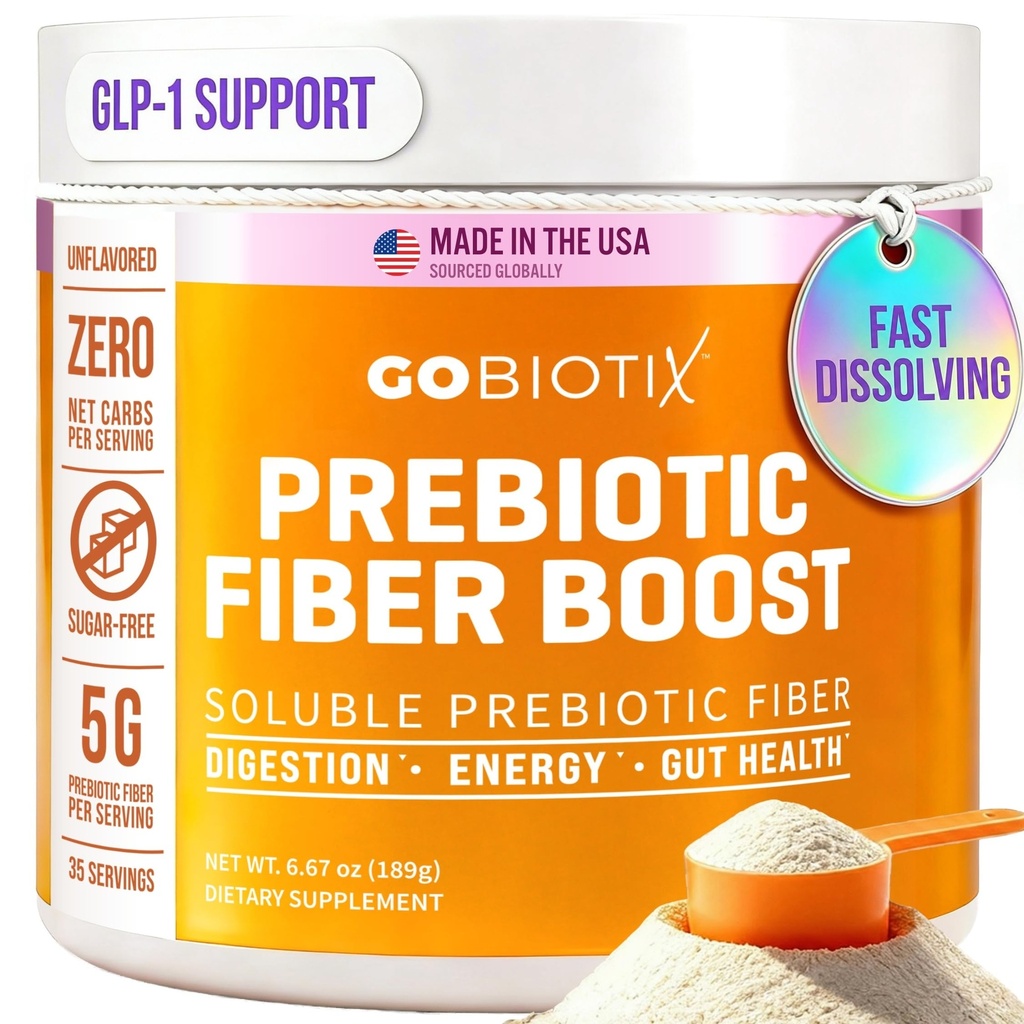 GOBIOTIX Fiber supplement pulver med Prebiotics til fordøjelse sundhed og GLP-1 Support, Opløselig Fiber til Gut Health & Debloat, Keto, Vegan, Gluten & Sugar Free, 35 Servere (1 Pack)