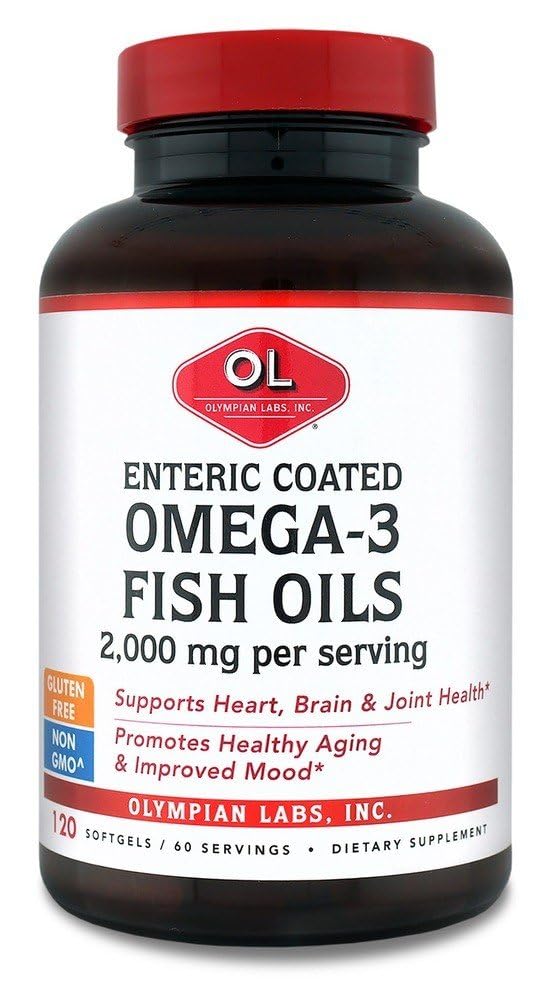 Olympian Labs Enteric Coated Omega 3 Fish Oliils, 2000 mg per servering / 60 portioner, 120 Softgels