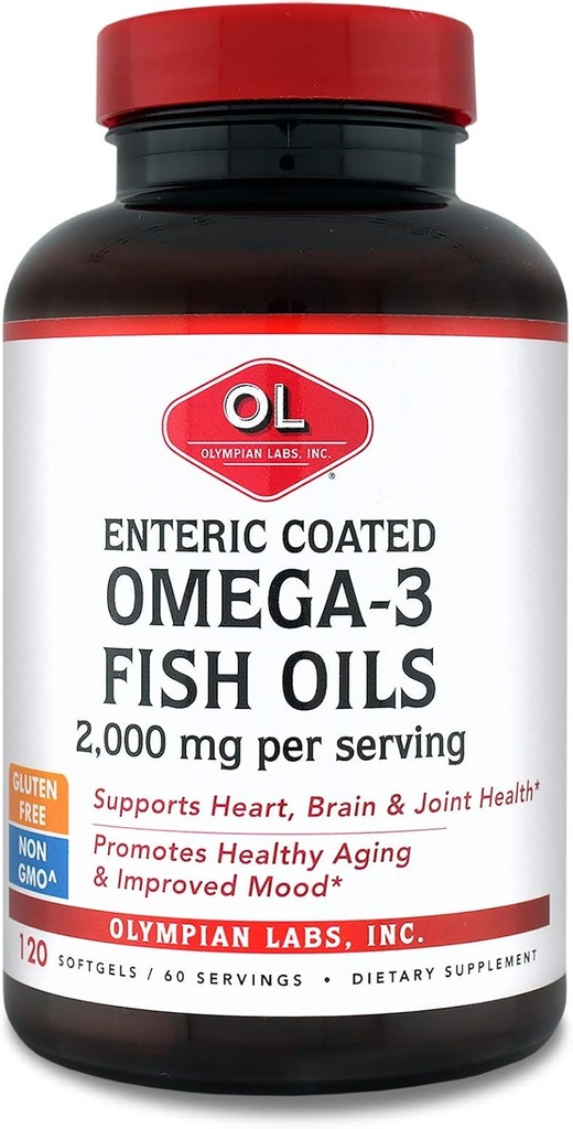 Olympian Labs Enteric Coated Omega 3 Fish Oliils, 2000 mg per servering / 60 portioner, 120 Softgels