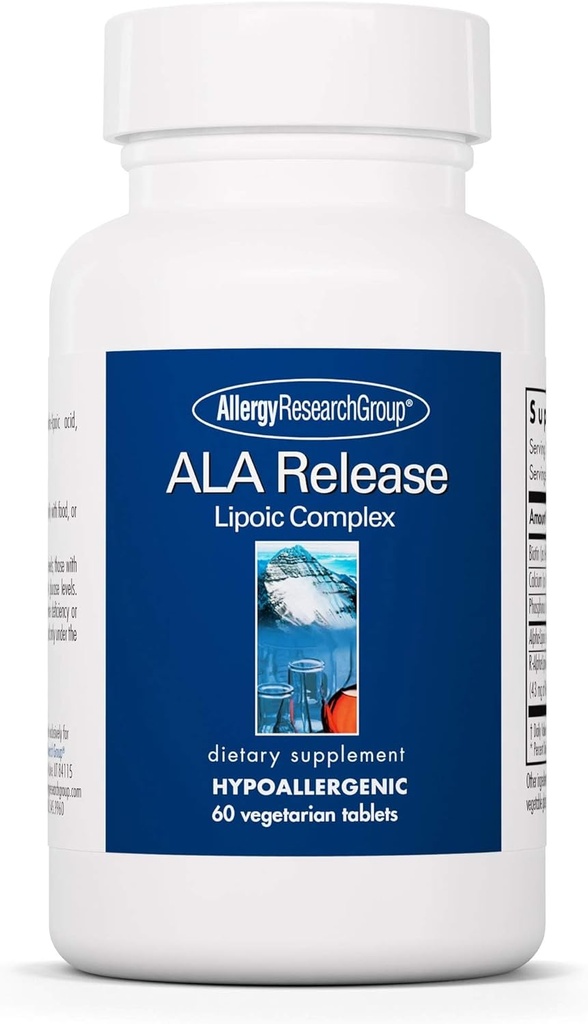 Allergy Research Group ALA Release - Alpha- Lipoic Acid Complex, R- Alpha- Lipoic, Biotin, Calcium, Nutritional Supplement, Vegetariske tabletter - 60 Tæl
